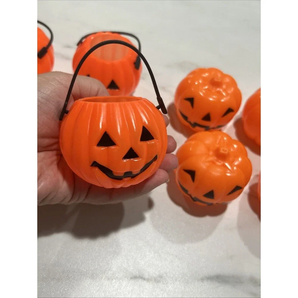 Lot of 11 Mini Pumpkins vintage blow mold Halloween Party Treat Containers New